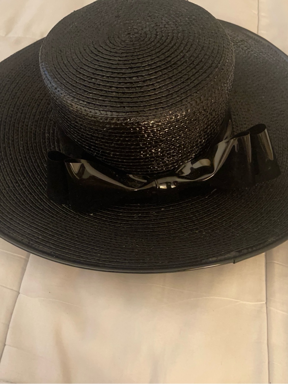 Black Wide-Brim Straw Sun Hat with Bow
